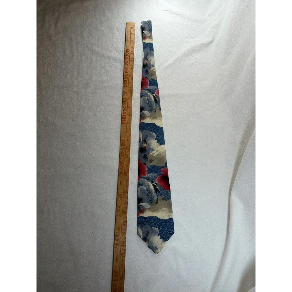Gianfranco Ruffini Mens Silk Tie Abstract Floral Blue Red USA 4 Inch Wide
